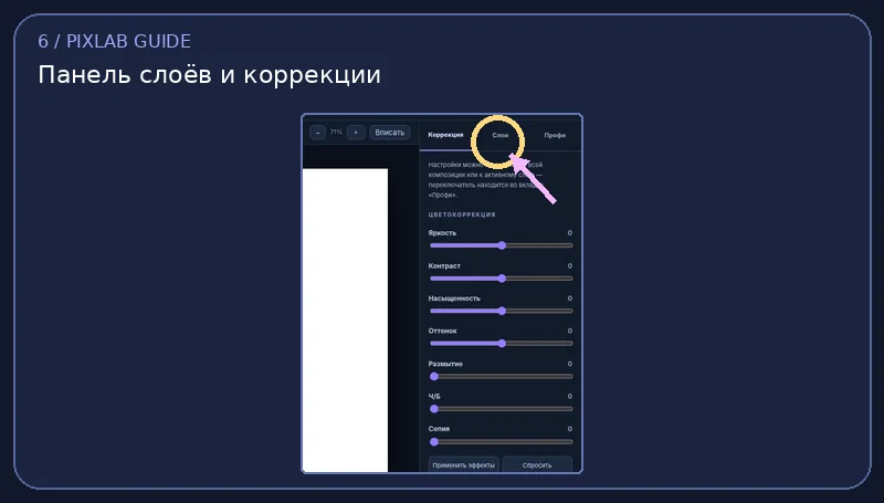 Подписанный снимок интерфейса PixLab — Слой